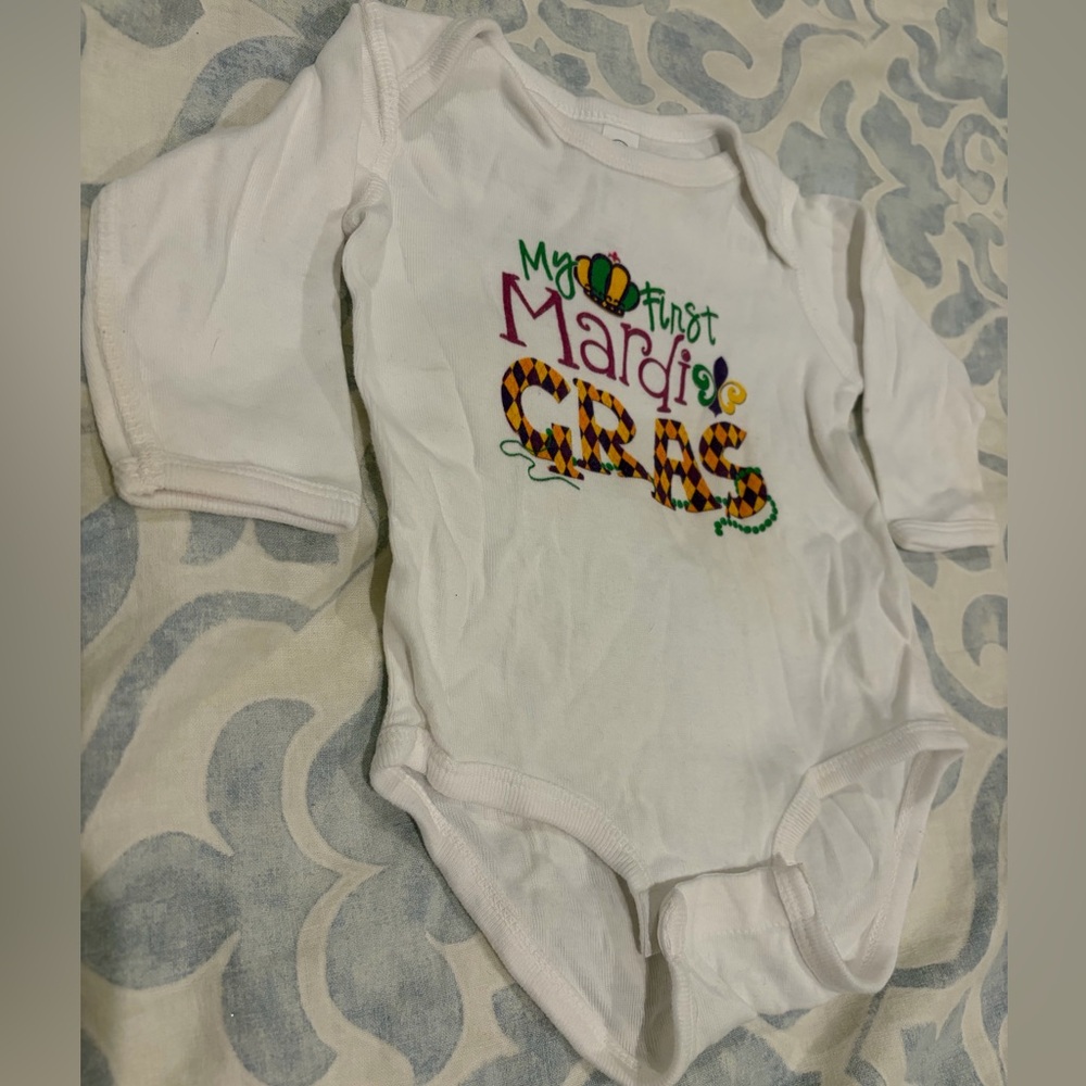 Rabbit Skins White Mardi Gras Baby Bodysuit 6-12 months My First Mardi Gras